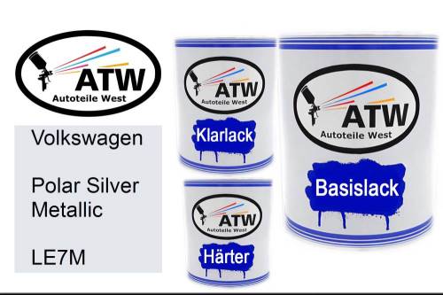 Volkswagen, Polar Silver Metallic, LE7M: 1L Lackdose + 1L Klarlack + 500ml Härter - Set, von ATW Autoteile West.